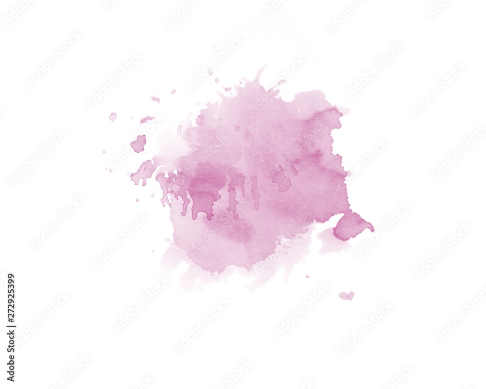Watercolor painting in Pink color with brush splash technique isolate on white background