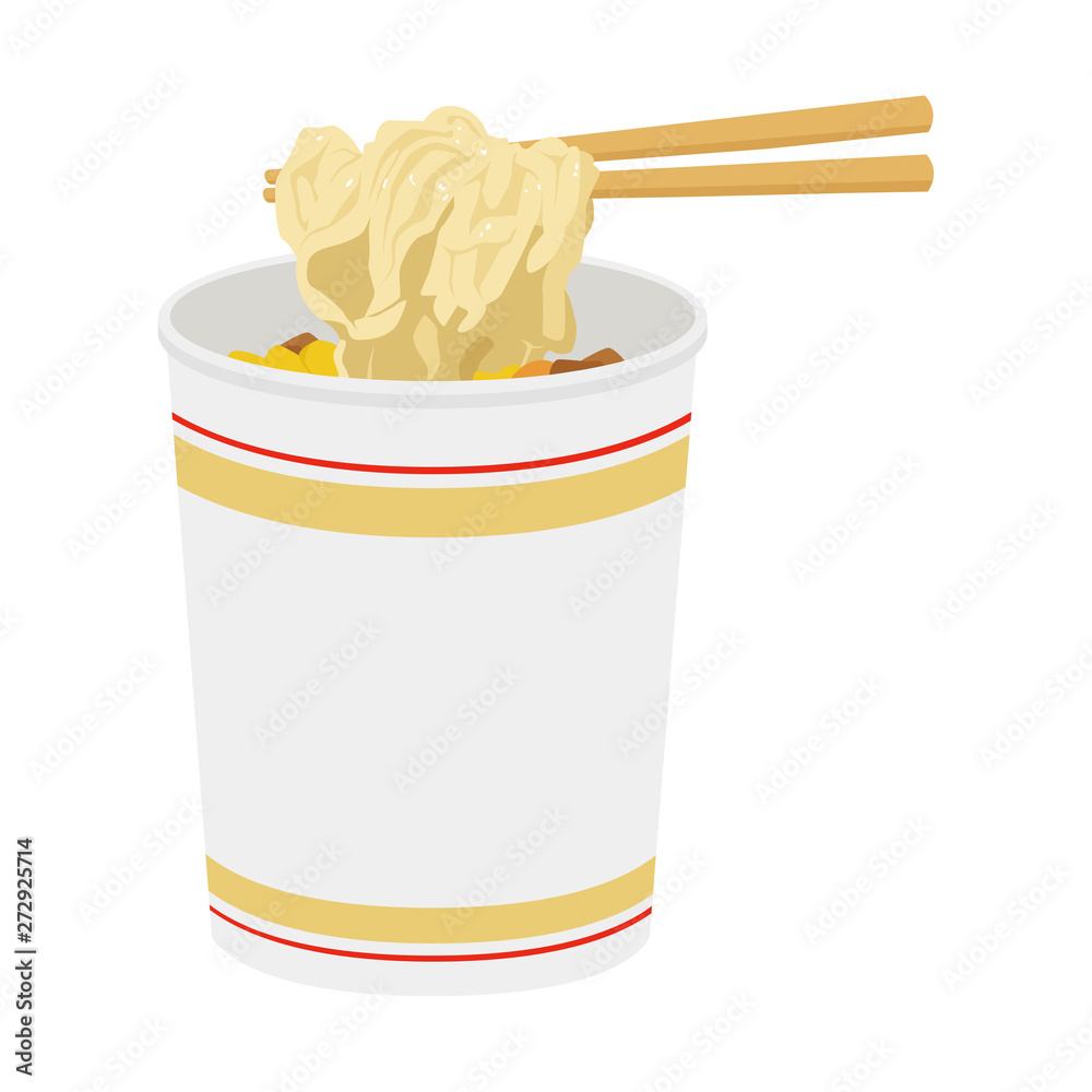 カップ麺のイラスト コンビニで売ってるインスタントラーメン 箸で麺を食べる Stock Vector Adobe Stock