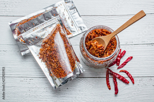 Картината върху платно Pork crackling chili paste with the ingredient.