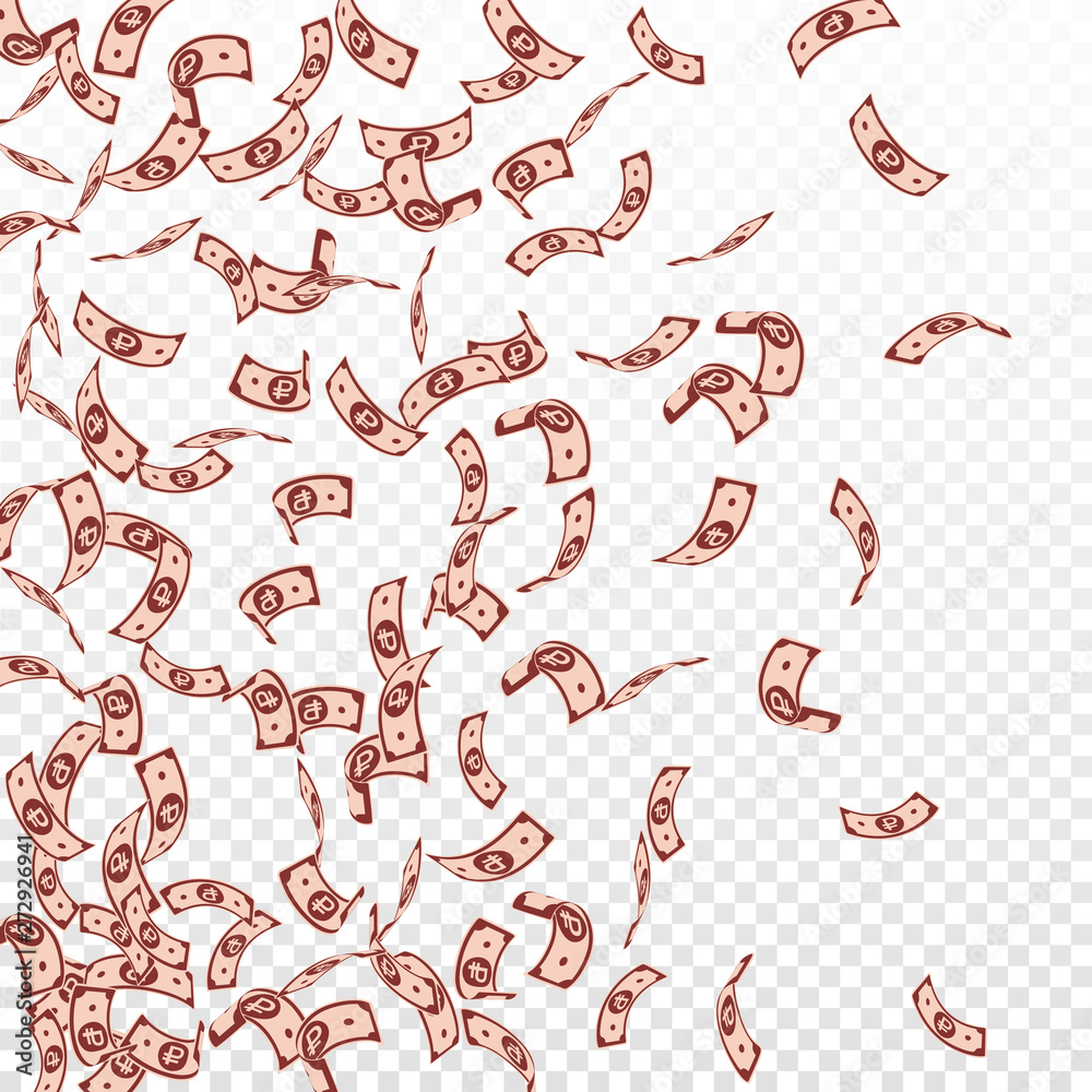 Russian ruble notes falling. Sparse RUB bills on t Russian ruble notes falling. Sparse RUB bills on t