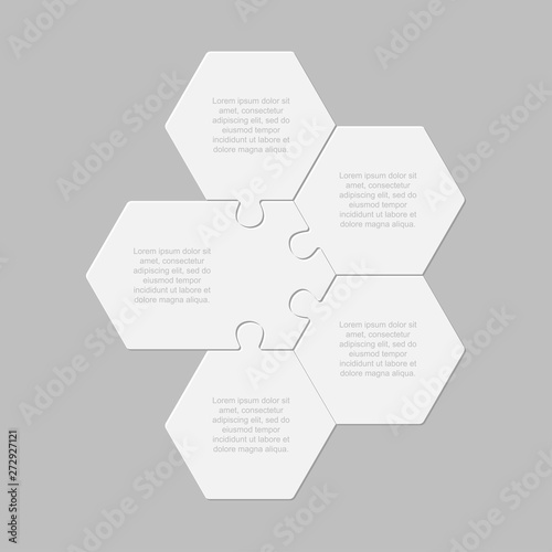 Four pieces puzzle jigsaw hexagonal info graphic