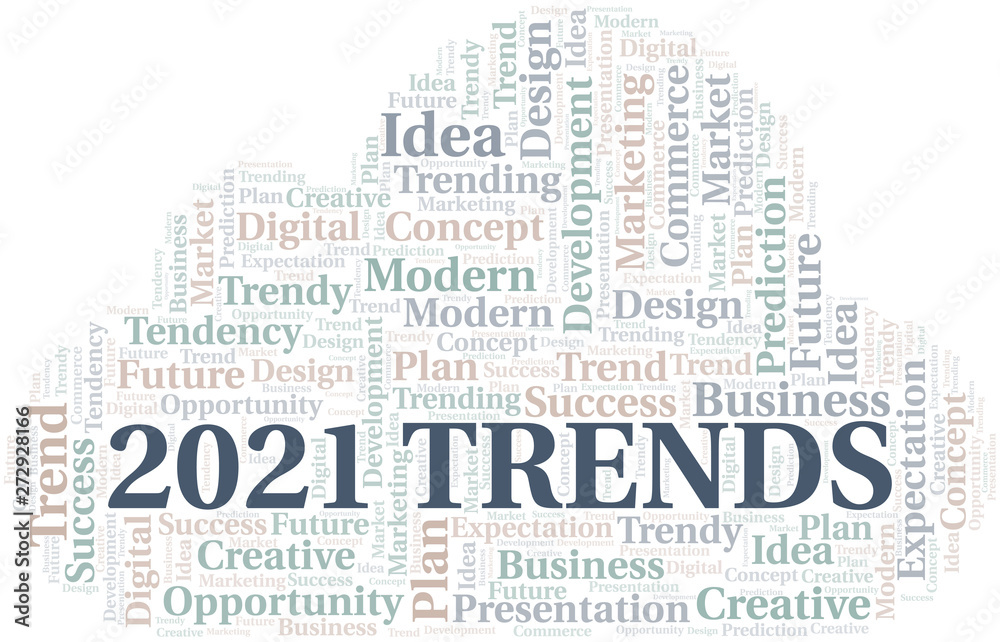 Obraz premium 2021 Trends word cloud. Wordcloud made with text only.