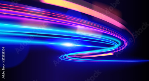 cyberpunk light trails in motion or light slow shutter effect photo