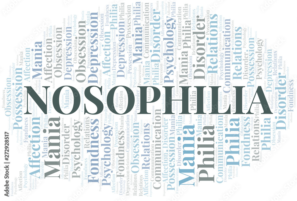 Obraz premium Nosophilia word cloud. Type of Philia.