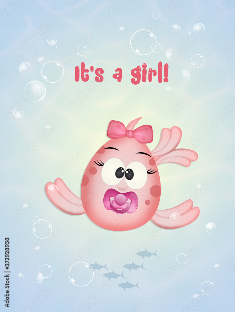 illustration of baby announcement with fish