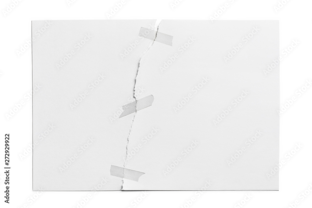 Tear Paper In Half Sheet of paper, torn in half and glued with adhesive tape, isolated on ...