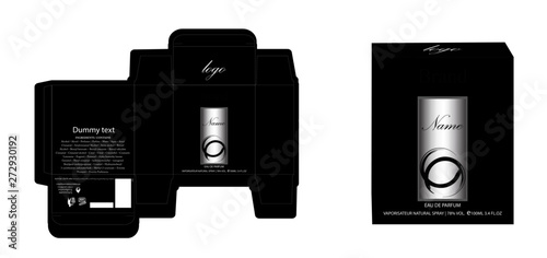 Packaging design, perfume luxury box design template and mockup box. Illustration vector.