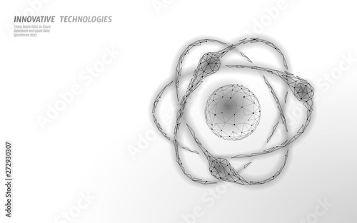 Atom structure science sign. E-learning distance graduate online concept. Low poly 3D render physics chemistry design banner template. Internet education course degree vector illustration
