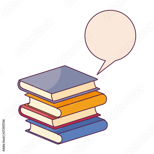 pile of textbooks with speech bubble