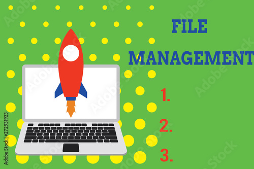 Handwriting text File Management. Concept meaning computer program that provides user interface to analysisage data Launching rocket up laptop . Startup project. Developing goal objectives.