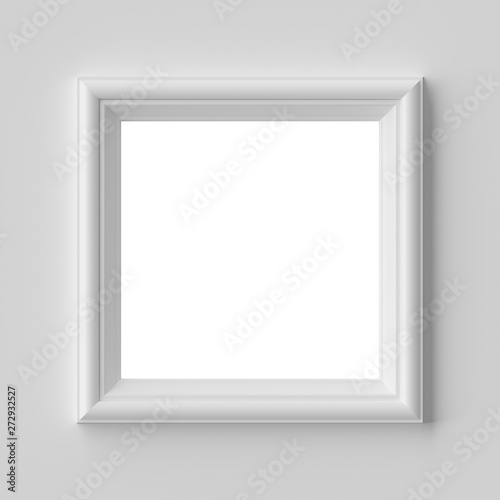 White square frame for photo on white wall with shadows with copy-space