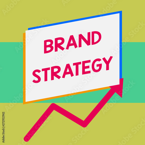 Handwriting text writing Brand Strategy. Conceptual photo Long term marketing support for a product Marketing One blank rectangle above another arrow zigzag upwards increasing sale
