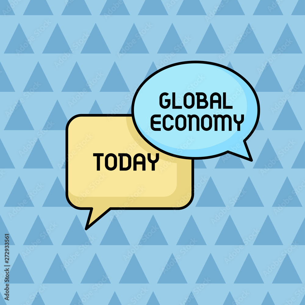 Text sign showing Global Economy. Business photo showcasing System of industry and trade around the world Capitalism Pair of Overlapping Blank Speech Bubbles of Oval and Rectangular Shape Text sign showing Global Economy. Business photo showcasing System of industry and trade around the world Capitalism Pair of Overlapping Blank Speech Bubbles of Oval and Rectangular Shape