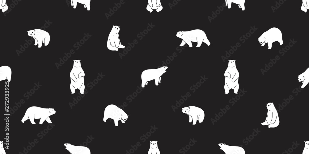 Bear seamless pattern vector polar bear scarf isolated cartoon repeat background tile wallpaper illustration design black