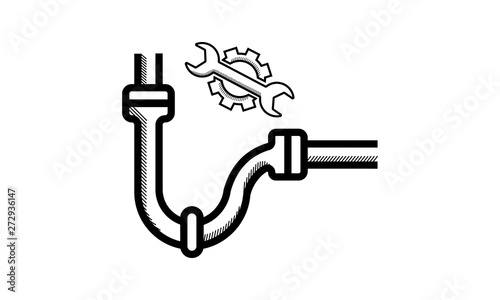 Plumbing, pipe replacement, repair drain pipe line icon. - Vector 