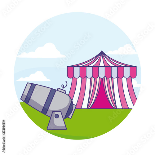 circus tent carnival with cannon in frame circular
