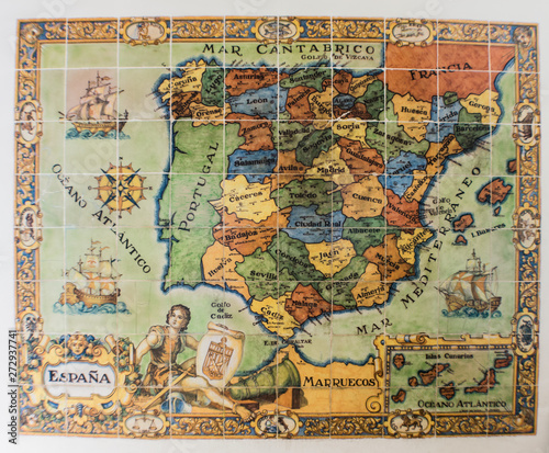 Old map of Spain and Portugal