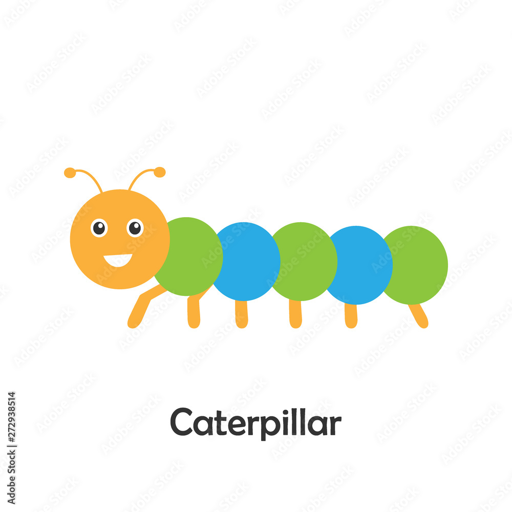 Caterpillar in cartoon style, insect card for kid, preschool activity for children, vector illustration