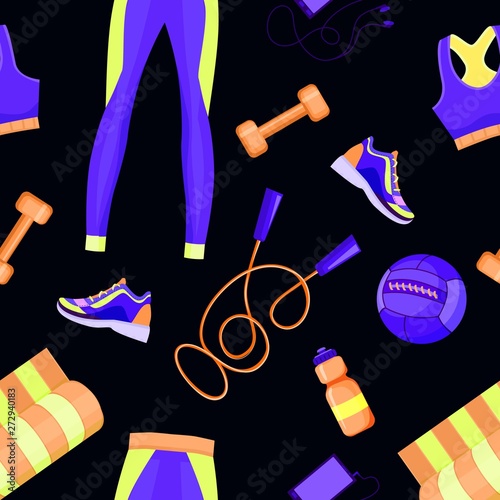 Women fitness equipment seamless pattern 