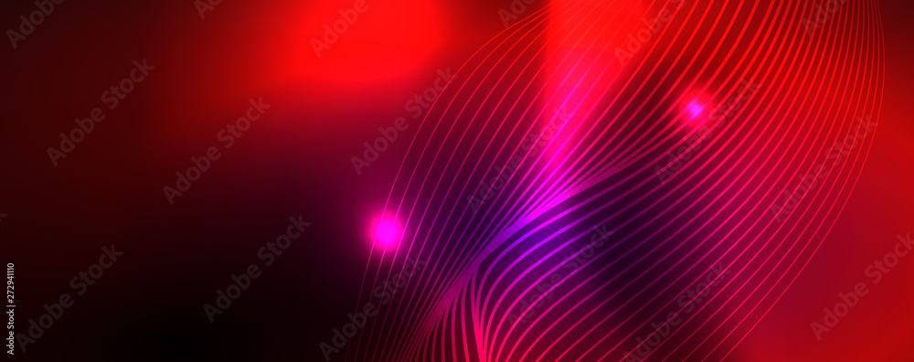 Obraz premium Neon vector wave lines abstract background, magic futuristic techno design