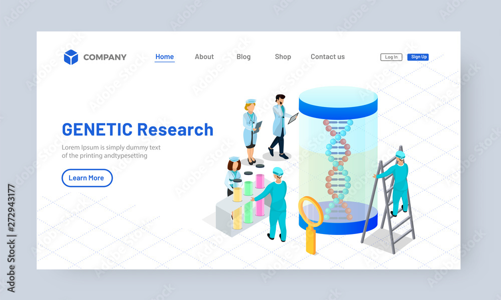Scientists working on DNA. Genetic modified experiment concept on white background for Genetic Research website or web landing page design.