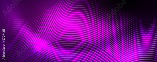 Shiny neon lights  dark abstract background with blurred magic neon light curved lines