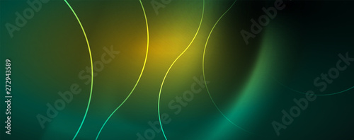Shiny neon lines template - northern lights glowing blur lines. Futuristic style glow neon 80s disco club or night party techno template