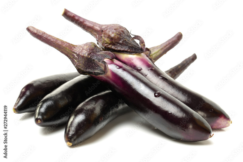 eggplant or aubergine and parsley leaf on white background eggplant or aubergine and parsley leaf on white background
