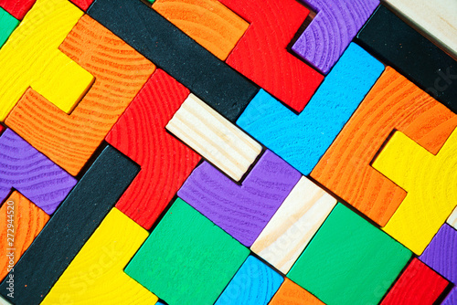 Quadro su tela Tetris toy wooden blocks closeup