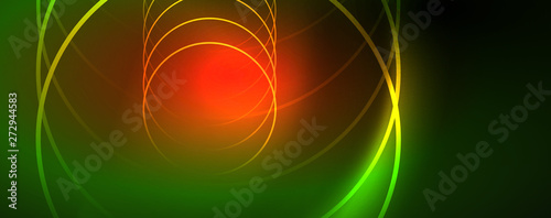 Shiny neon lines template - northern lights glowing blur lines. Futuristic style glow neon 80s disco club or night party techno template