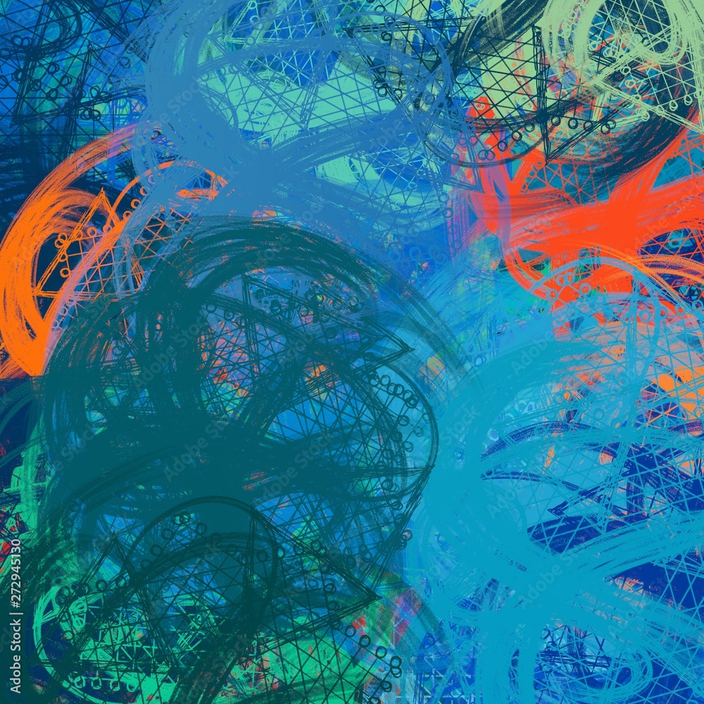 Obraz Artistic sketch backdrop material. Abstract geometric pattern. Chaos and random. Modern art drawing painting. 2d illustration. Digital texture wallpaper.