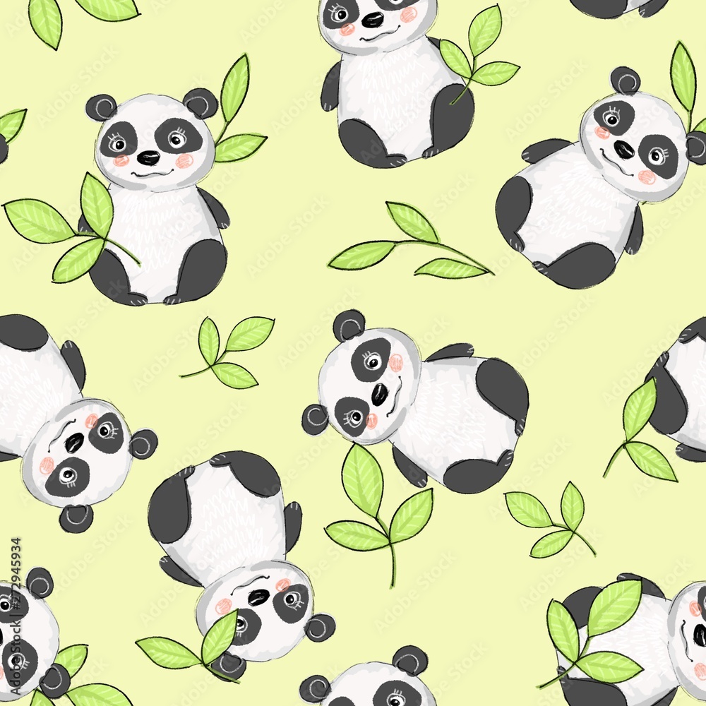 Obraz premium Panda bear pattern on light green background