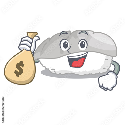 With money bag ika sushi isolated with the cartoon