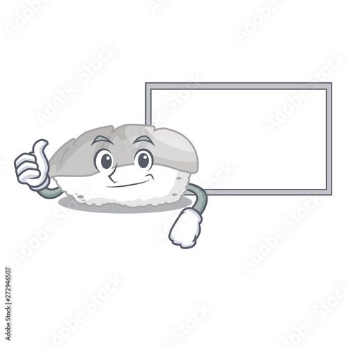 Thumbs up with board ika sushi isolated with the cartoon