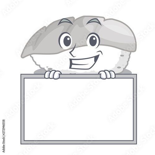 Grinning with board ika sushi isolated with the cartoon