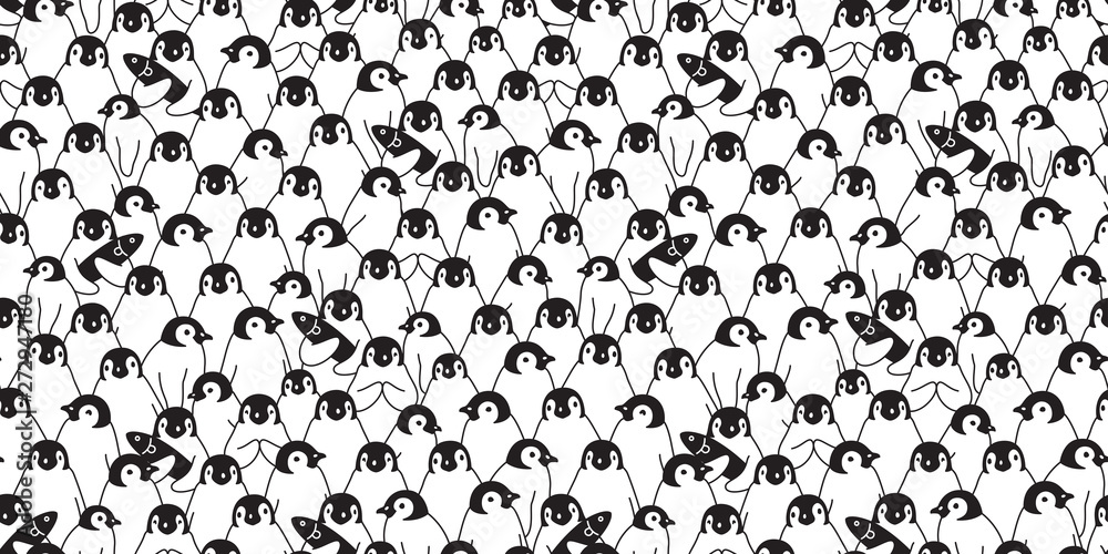 penguin Seamless pattern vector bird cartoon polar bear scarf isolated