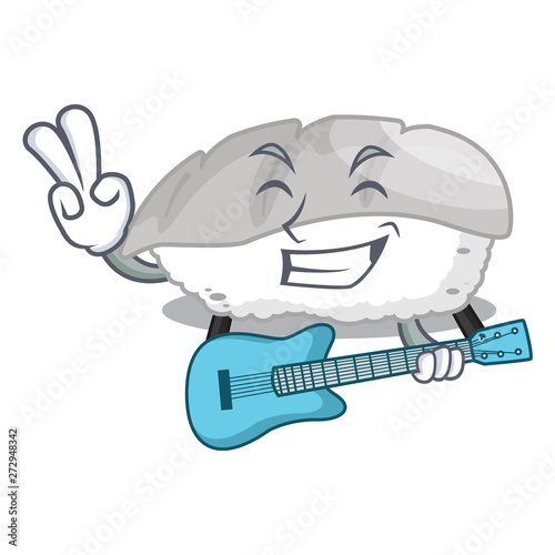 With guitar ika sushi in the cartoon shape