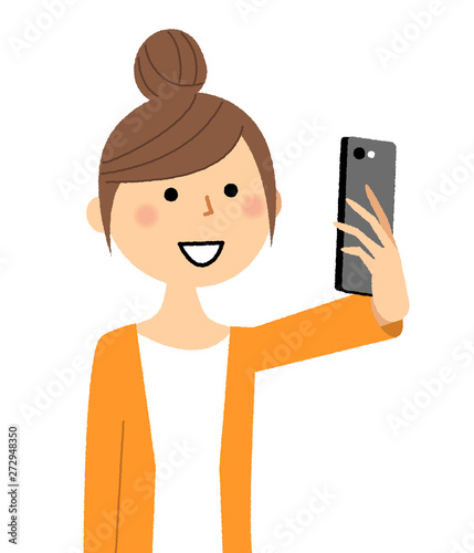 若い女性　スマホ　自撮り
