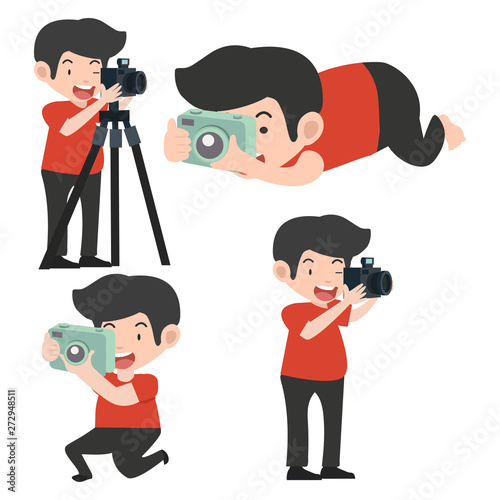 man with cameras  in different poses