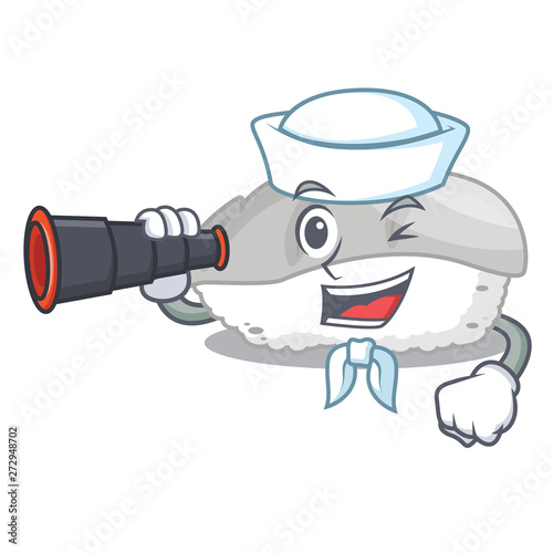 Sailor with binocular ika sushi in the cartoon shape