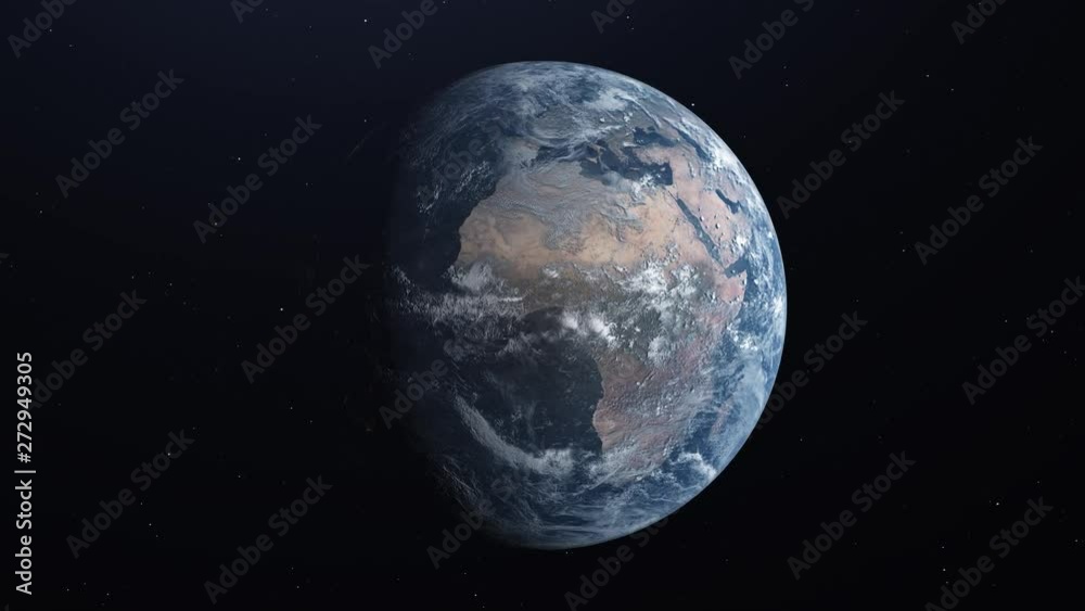 Ultra Realistic Earth in Space rotating and drifting away, stars in background. Slow Zoom Ultra Realistic Earth in Space rotating and drifting away, stars in background. Slow Zoom