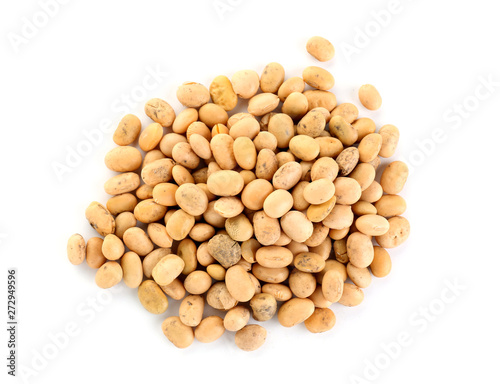 Raw soy beans on white background