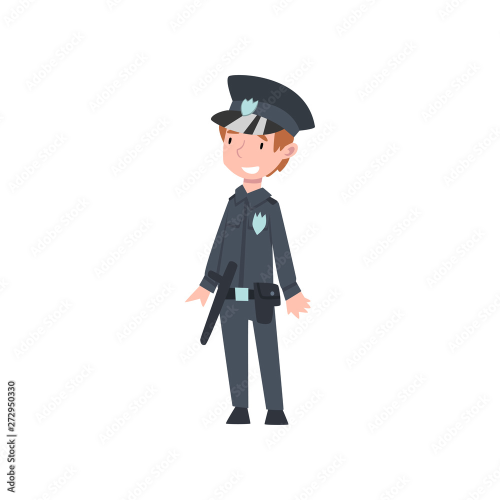 Cute Boy Dressed as Police Officer, Kids Future Profession Vector Illustration Cute Boy Dressed as Police Officer, Kids Future Profession Vector Illustration