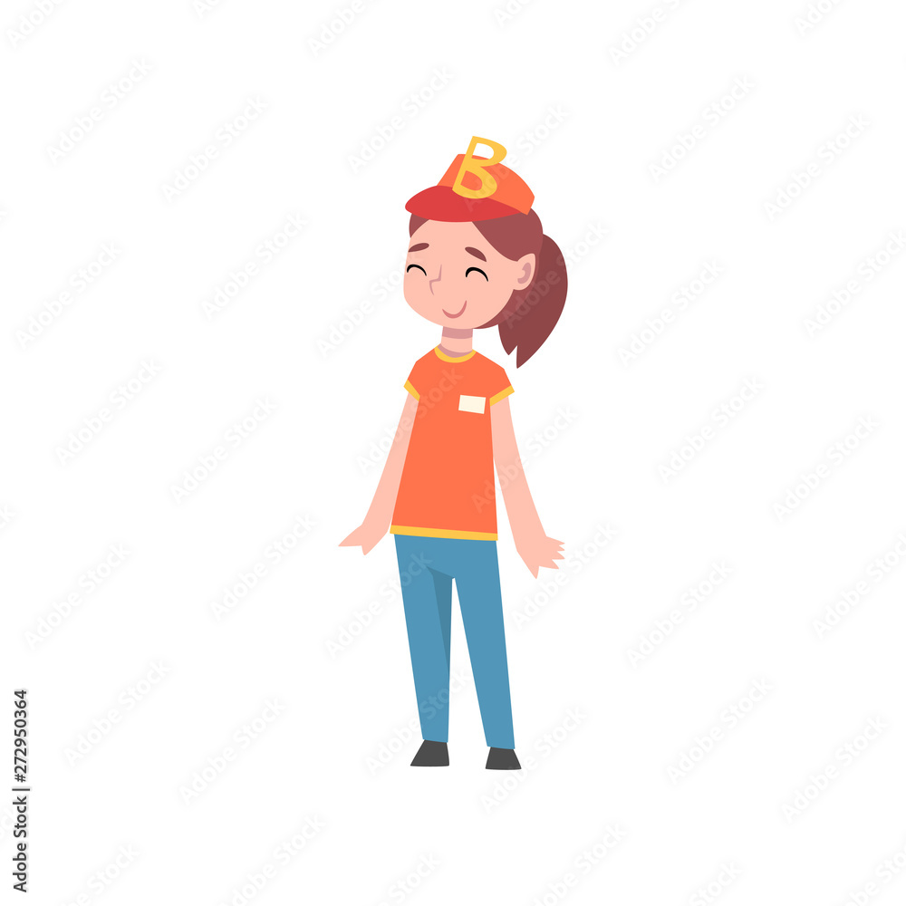 Cute Girl Dressed as Fast Food Seller or Pizza Delivery Girl, Kids Future Profession Vector Illustration Cute Girl Dressed as Fast Food Seller or Pizza Delivery Girl, Kids Future Profession Vector Illustration