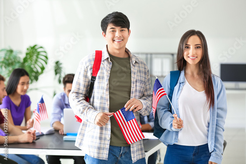 Students with USA flags in ...