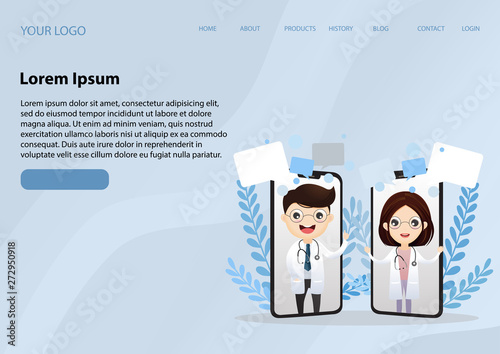 Mobile doctor. Smiling doctor on the phone screen. Medical internet consultation. Healthcare consulting web service. Hospital support online. Vector,illustration.