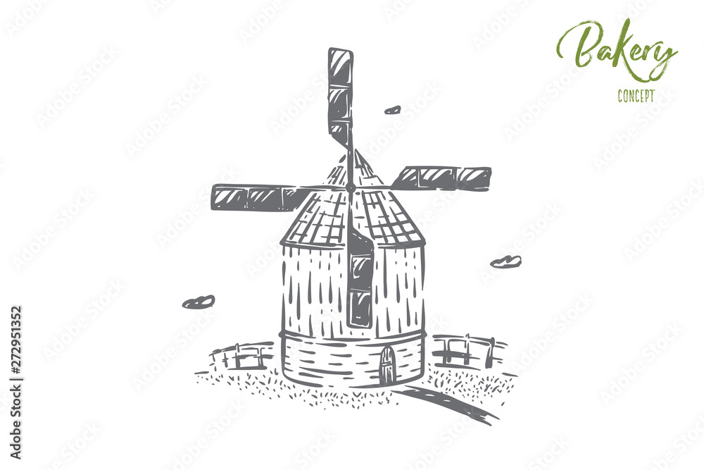 Windmill, countryside architecture, cereal grains mill, rural lifestyle, summer harvest, bakery symbol