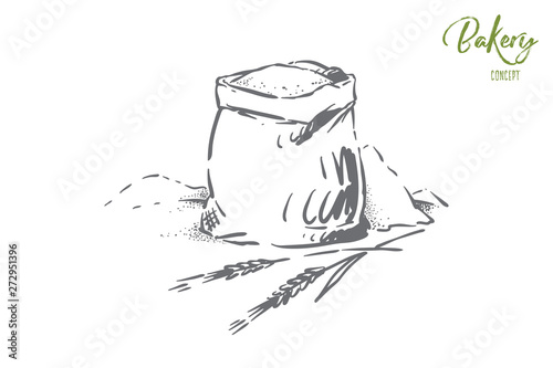 Bread, dough, pastry ingredient, cereal grains harvest, powder heap, rye, barley spikes, bakehouse, bakery