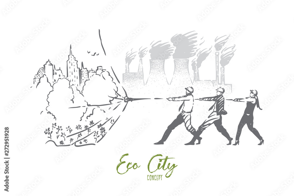 Nature vs industry metaphor, ecology activists saving green city area