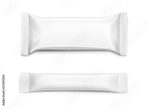 Flow packaging mockups. Vector illustration isolated on white background. Can be use for your design, promo, adv and etc. Possibility for food, pharmaceutical, cosmetic. EPS10.